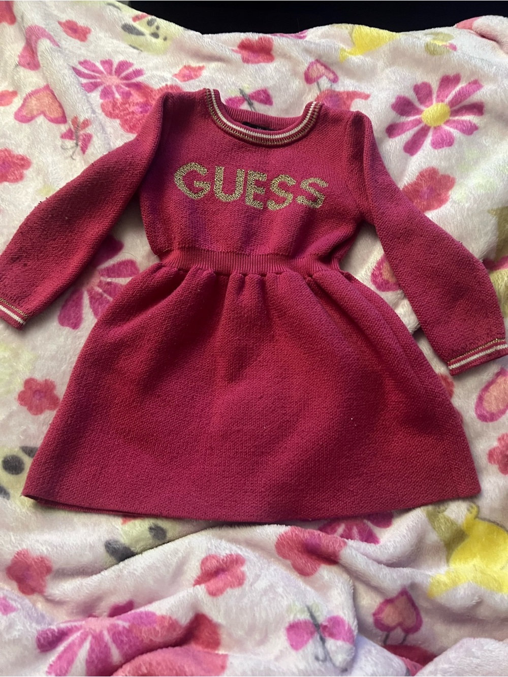 Guess Fuchsia Knit Dress with Gold Glitter Logo